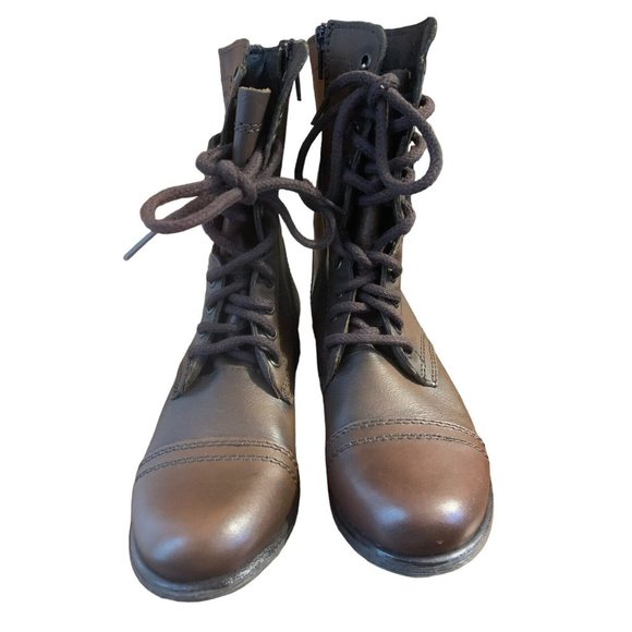 Steve Madden Shoes - Steve Madden Troopa Brown Lace Up Side Zipper Boots Size 7.5